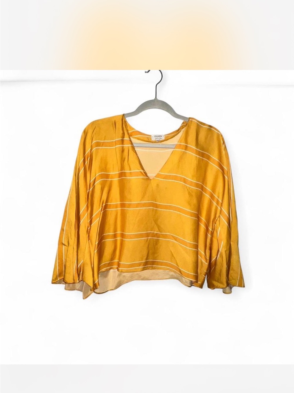 XSp Guapa Made in India Striped V-Neck Flowing Yellow Blouse